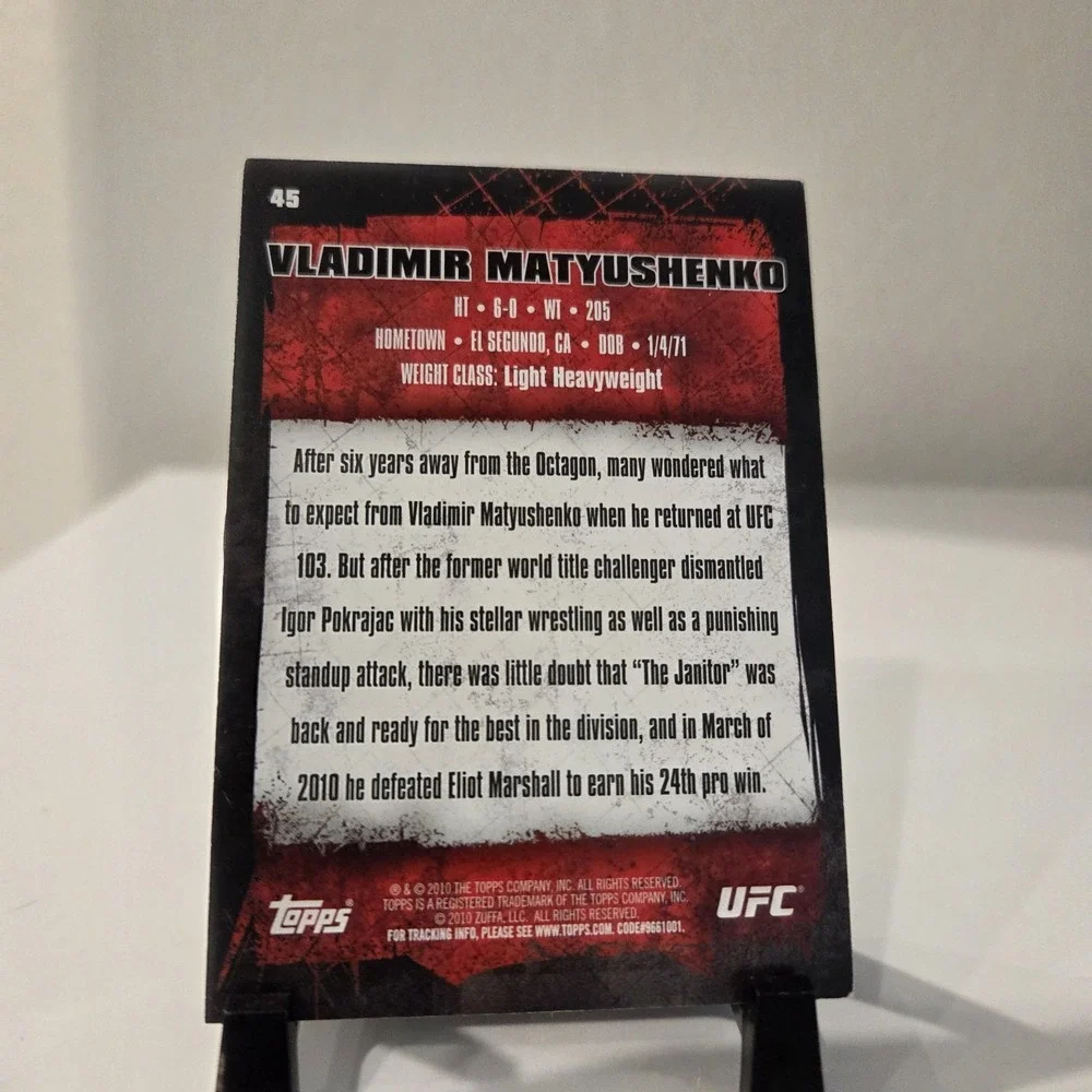 2010 Topps Vladimir Matyushenko UFC #45  Light Heavyweight Card